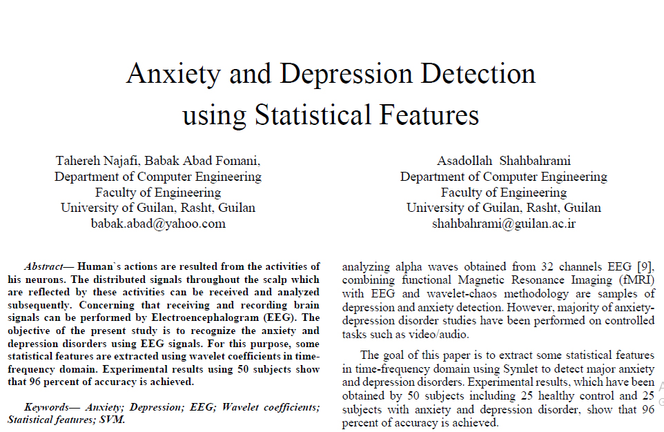 Anxiety and Depression Detection using Statistical Features